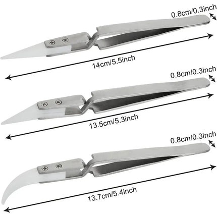 5/3/1pcs Ceramic Tip Labor-saving Electronic Soldering Tweezers, Anti-Static Reverse Acid Resistant Precision Chuck Tweezers