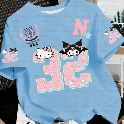 Summer Women's Girl's Casual Hello Kitty Kuromi My Melody Print Kid Cute T-Shirt Round Neck Tee Outdoor Sport Men's T-shirt