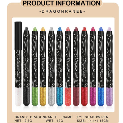 12 Colors Long-lasting Glitter Eyeshadow Pencil Pigment Blue Brown Black Eyeliner Pen Women Fashion Shimmer Eye Shadow Makeup