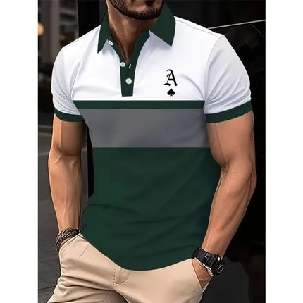 3D Printed Color Striped Polo Shirt for Men with Spade A Pattern Short Sleeved Summer New Style Lapel Top