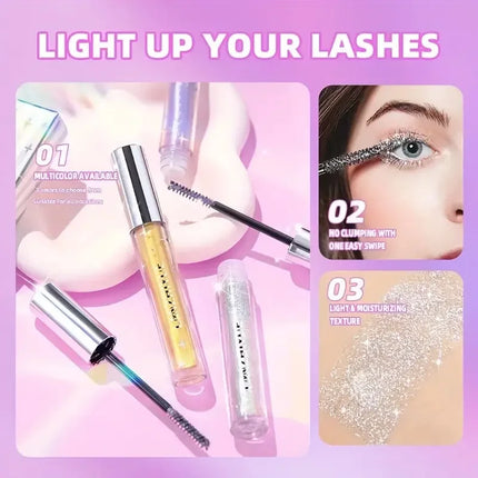 Waterproof Diamond Shine Volume Curl Mascara - Glitter Snow Effect, Smudge-proof Eye Makeup for All Skin Types Women's Cosmetics