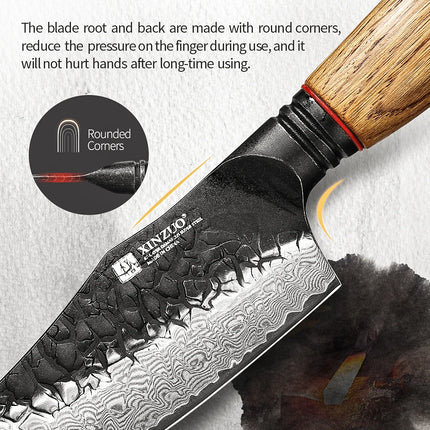 XINZUO 1-9 Piece Damascus Knife Set 67-Layer Steel Paring Utility Santoku Nakiri Cleaver Bunka White Oak Red G10 Handles