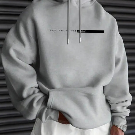 European and American men's autumn minimalist letter stripe print comfortable and soft hooded sweatshirt outdoor sports top