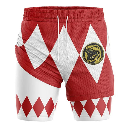 Bandai Periphery Power Rangers Men's Double Layer 2-in-1 Performance Gym Shorts Summer Quick-dry Comfy Lightweight Beach Shorts