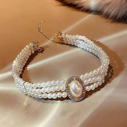 AINAMEISI 3pcs Fashion Bridal White Multi-Layer Imitation Pearl Necklace Set Dress Wedding Accessories