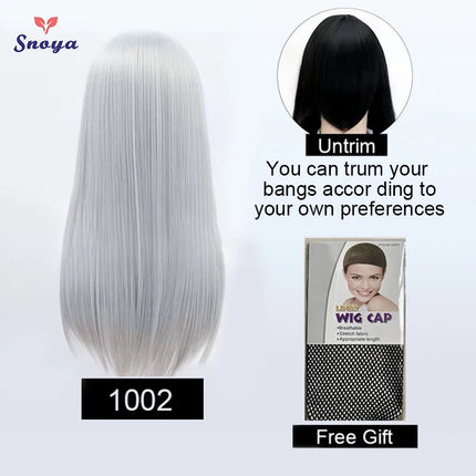 Snoya 60cm synthetic long straight cosplay wig with bangs Heat Resistant hair Anime pink blonde red blue purple women wig