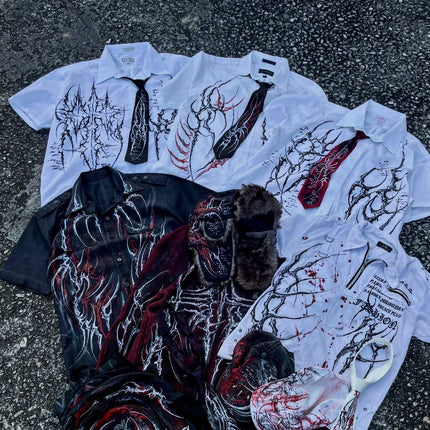 Rock Y2K Polo Shirt Printed Mens T-shirt Gothic Super Hip-Hop Button-Neck Shirt Punk Casual T-shirt Simple Stylish Couple Packs