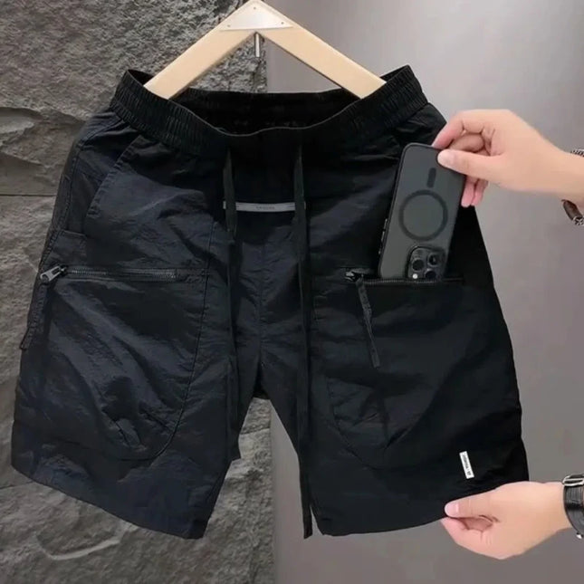 Summer Thin Style Men Pocket Work Clothes Handsome High Street All-match Loose Quick Drying Motion Casual Solid Color Shorts