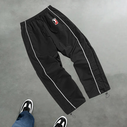 High Street Style Printed Color Blocked Drawstring Trousers Wide Leg Casual Pants Men's Trendy Straight Leg Athletic Sweatpants