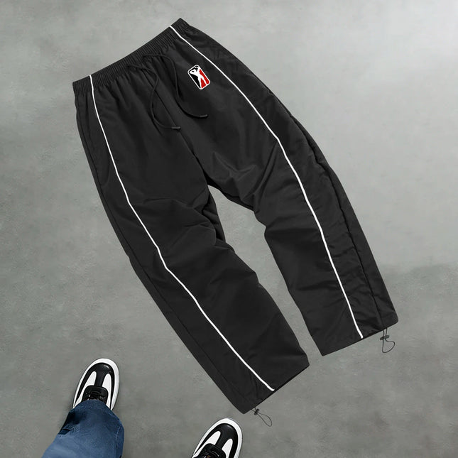 High Street Style Printed Color Blocked Drawstring Trousers Wide Leg Casual Pants Men's Trendy Straight Leg Athletic Sweatpants
