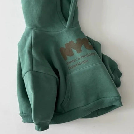 2025 Autumn New Children Long Sleeve Casual Sweatshirt Boys Girls Fleece Hoodie Kids Letter Print Warm Hooded Tops Baby Clothes