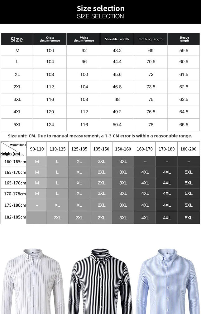 Slim Fit Men's Striped Long Sleeve Shirt Casual Fashion Business Outerwear Autumn New Style Machine Washable Polyester Fiber