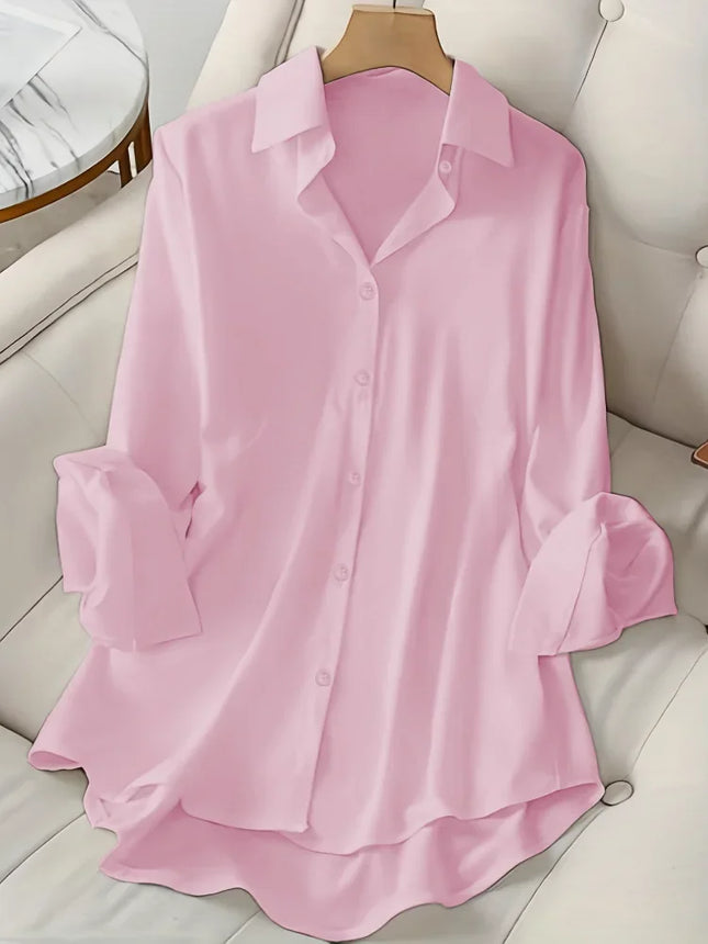 Plus Size Women Oversize Shirts Plain Pink Tops Solid Color Versatile Lapel Thin Travel Essential Single-breasted Blouse Clothes