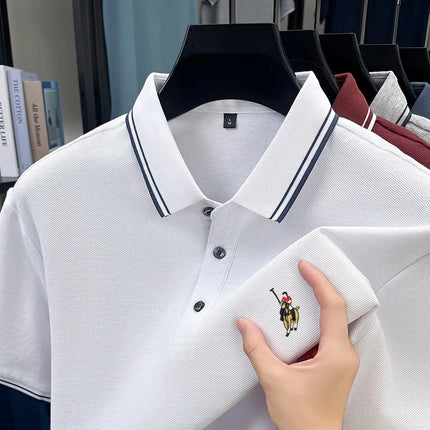 100% pure cotton luxury custom T-shirt, new summer men's short-sleeve business casual polo shirt, exquisite brand embroidered top