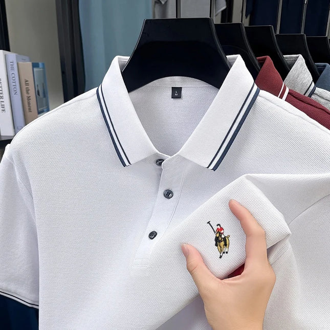 100% pure cotton luxury custom T-shirt summer new men's short sleeve business casual polo shirt exquisite brand embroidered top