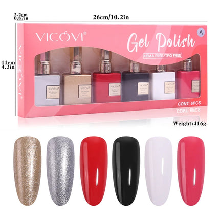 6PCS Nail Polish Not Set New Years Semi Permanent Hybrid Black Red Color Gel Polish Valentine's Popular Christmas Solid Color