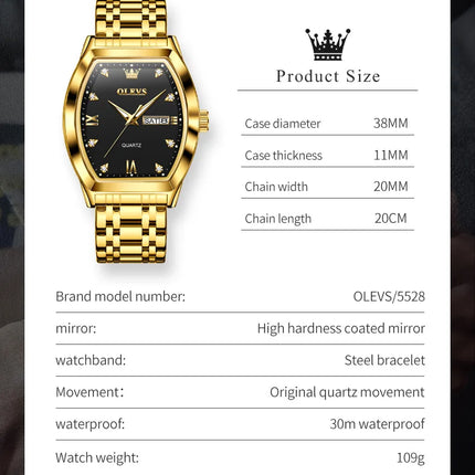 OLEVS 5528 Men's Watches Luxury Tonneau Original Top Brand Quartz Watch for Men Waterproof Luminous Week Date Male Wristwatch