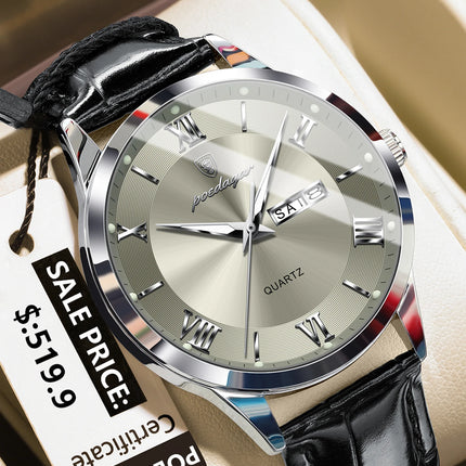 POEDAGAR Top Luxury Watch For Men Military Waterproof Luminous Date Week Man Wristwatch Leather Men's Quartz Watches Sport Reloj