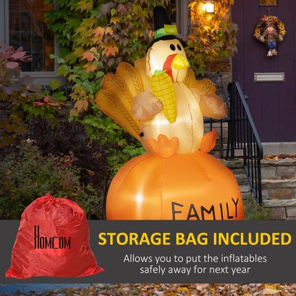 4.9ft Inflatable Thanksgiving Decoration Turkey, Blow Up Outdoor LED Yard Display, Waterproof