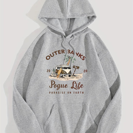 Long Sleeve Drawstring Hoodie Outer Banks Print Hoodie Casual Pocket Long Sleeve Drawstring Hoodies Sweatshirt Women's Clothing