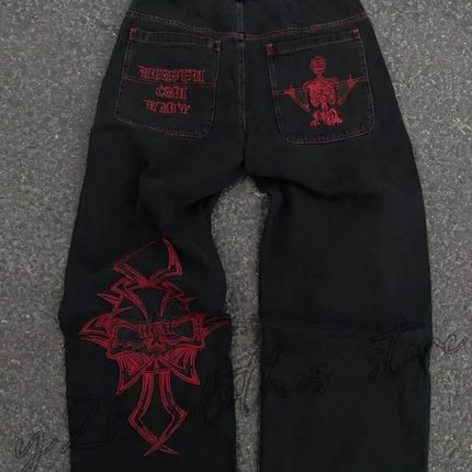 2025 New Prints Jeans Men Streetwear Baggy Wide Leg Jeans Korean Fashion Drapes Straight Casual Loose Denim Cargo Pants