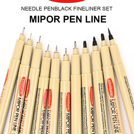 12 Tip Pigment Liner Micron Ink Marker Pen for Manga Draw Sketching Needle Pen Hook Line Pen Sketch Stationery Set Art Supplies