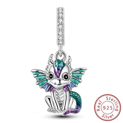 925 Sterling Silver Charms Beads Cute Fire Dragon Shaped Chameleon Charms Fit Original Pendants Bracelet DIY Women Jewelry Gift