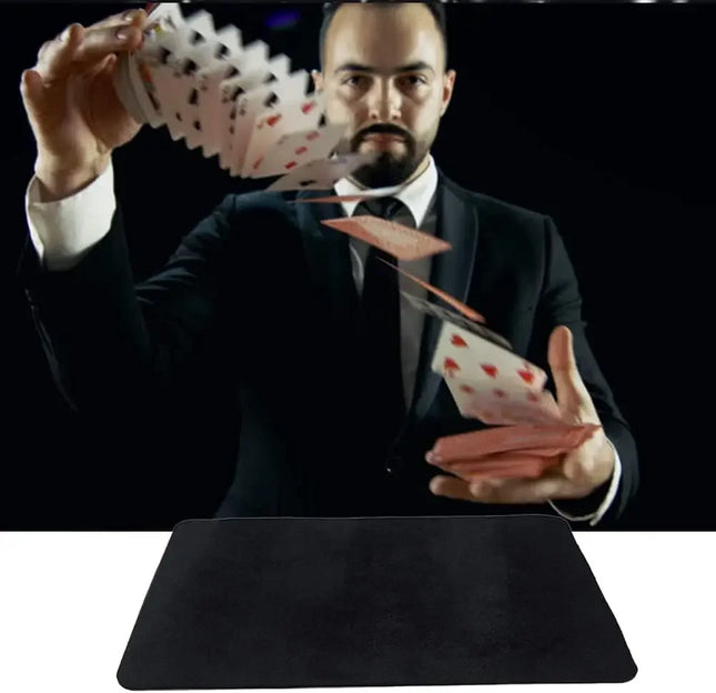 Magician Card Poker Mat Close-Up Performance Pad Black Deck Card Mat Magic Tricks Magic Coin Gimmicks Gift for Kids Adults Party