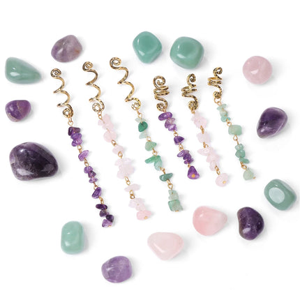 Natural Chip Stone Pendant Hair Accessories For Women Girl Wire Wrapped Hair Twists Spiral Hair Cuff Clips Headwear Dreadlock