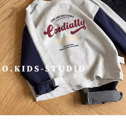 Spring Children Boys Long Sleeves YBFSKID Spliced Letter Print Kids Baby Boys Undershirt Round Collar Casual Toddler Boy T-shirt