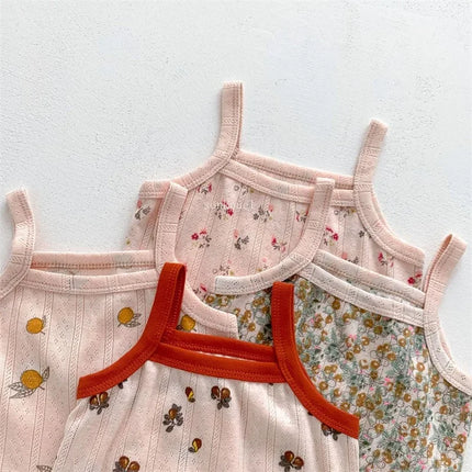 Baby Clothes Sets Summer Toddler Girl Strap Suits Cotton Printing Kids Boy Tops Tee and Shorts Infant Tracksuit Newborn Set