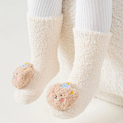 Cute Cartoon Bear Baby Sock Winter Thicken Warm Baby Boys Girls Sock Fleece Loope Todddler Kids Floor Sock