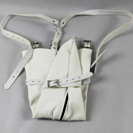 Leather Tight Single Glove Straight Arm Binder Over Shoulder Straps BDSM Bondage Arm Cuffs Zipper Body Harness Adult Roleplay