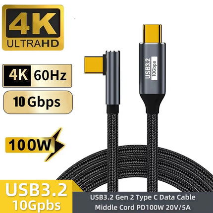 100W USB-C 3 Gen2 10Gbps Cable Type-C to C 4K@60Hz Video Cable QC3.0 5A Fast Charging Cable For iPhone16 17 MacBook Pro Samsung