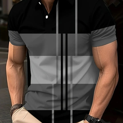 Men's Golf Stripe Polo Shirt Casual Short-Sleeve Solid Color Lapel Fashion New Business Sports Breathable T-Shirt Top