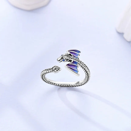 Opening Ring 925 Original Silver Adjustable Three-color Butterfly Fire Dragon Ring Fashion Jewelry Birthday Gift For Women