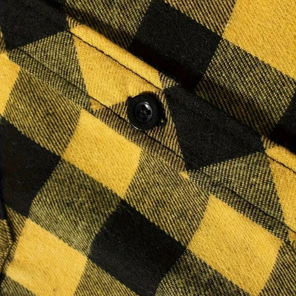 Men's Shirts Classic Plaid Casual Button Down Hooded Long Sleeved Double Pockets Shirt Hoodie Flannel Jacket Spring Autumn Tops