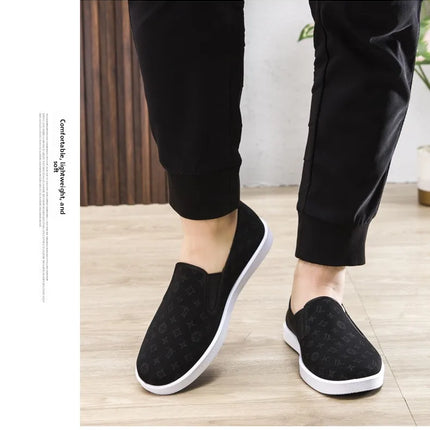 Low-Top Men's Shoes Chinese Style Soft Bottom Driving Shoes Breathable Casual Loafers Flat Heel Slip-On Canvas Shoes