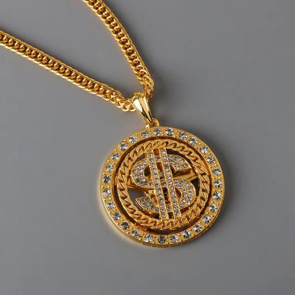 Rotating dollar sign pendant, hip-hop necklace, dollar carousel necklace