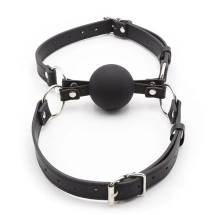 Adjustable PU Leather Sex Restraint Set with Double Silicone Ball Mouth Gag for Couples Gay Slave Mouth Gag with Belt