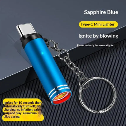 Type-C Safety Air Blowing Lighter Mini Flameless USB Rechargeable Windproof Portable for Camping Hiking Survival Emergency