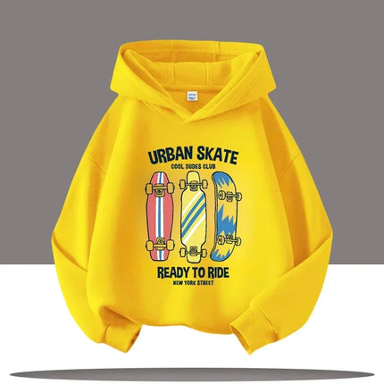 Autumn Winter Skateboard Cool Print 7-13Y Children's Hoodie Warm Girl Casual Top Kid Casual Clothes Boy Sportswear Sweatshirt