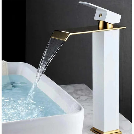 Basin Faucet Gold and Black Waterfall Faucet Brass Bathroom Faucet Bathroom Basin Faucet Mixer Tap Hot and Cold Sink faucet