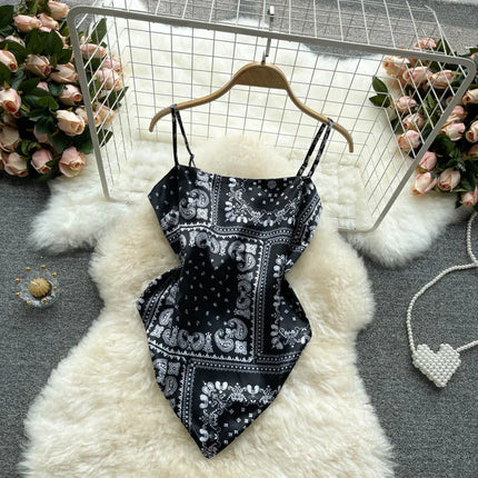 Women's Slim Fit Printed Tank Top Knot Back Design Versatile Strapless Top Commute Style Summer Collection