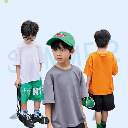 1pcs Summer Pure Cotton Boys Girl Solid Color Tees Fashion Top Childrens Short Sleeve Clothes T-shirts Child Loose Casual Tshirt