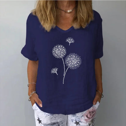 Women Solid Colour Cotton Linen Blouse Top Summer Casual Harajuku Fashion T-shirt Print Loose Blouse Women Tops Streetwear