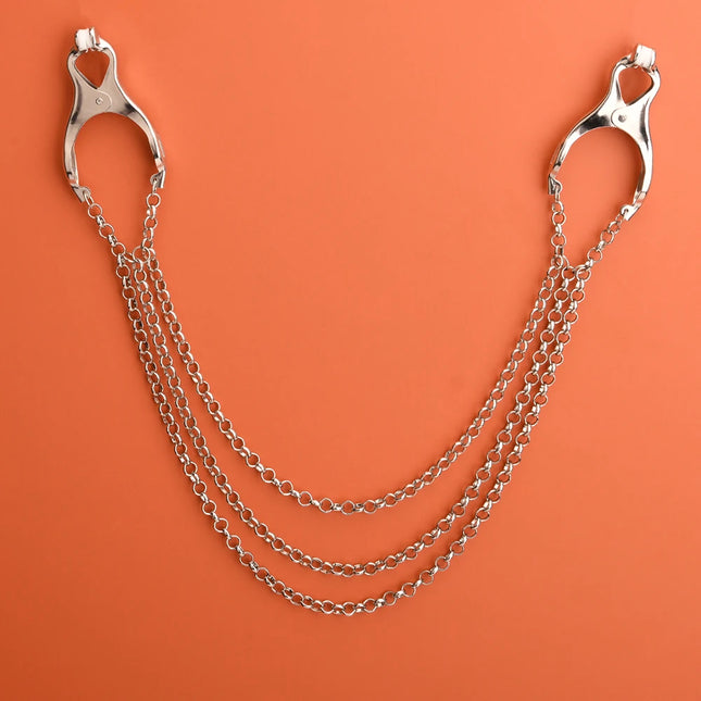 BDSM Triple Chain Nipple Clamps,Metal Nipple Tit Clips With Rubber Tip,Sex Toys for Couples,SM Adult Games