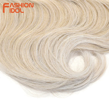 FASHION IDOL Soft Body Wave Crochet Hair 24Inch 3PCS Synthetic Hair Braids Ponytail Fake Hair Wavy Ombre Blonde Hair Extensions