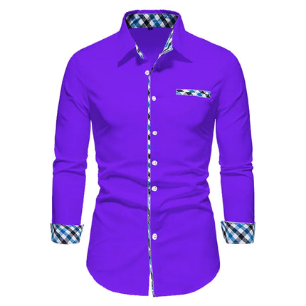 2023 Men's Hot Selling Business Office Long Sleeve Solid Color Spliced Shirt Outdoor Street Leisure High Quality Fabric Polo Top