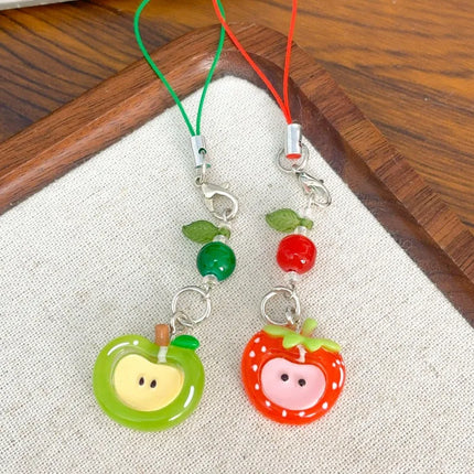 Red Green Apple Handmade Pendant Phone Chain Bead Hanging Ornament Camera Chain Cute Ins Girl Heart Key Chain Accessories
